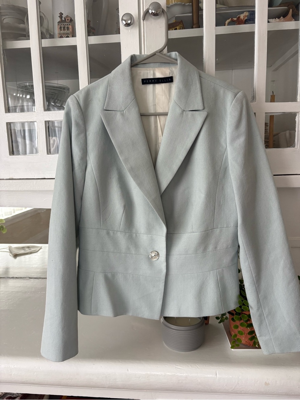 VINTAGE Perry Ellis Women's Light Blue Tailored Blazer